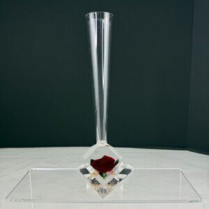 Vintage Bircraft Lucite Red Rose Bud Vase